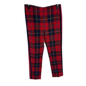 Gretchen Scott Holiday Plaid Stretch Ankle Pants Red Classic Fit Women Small